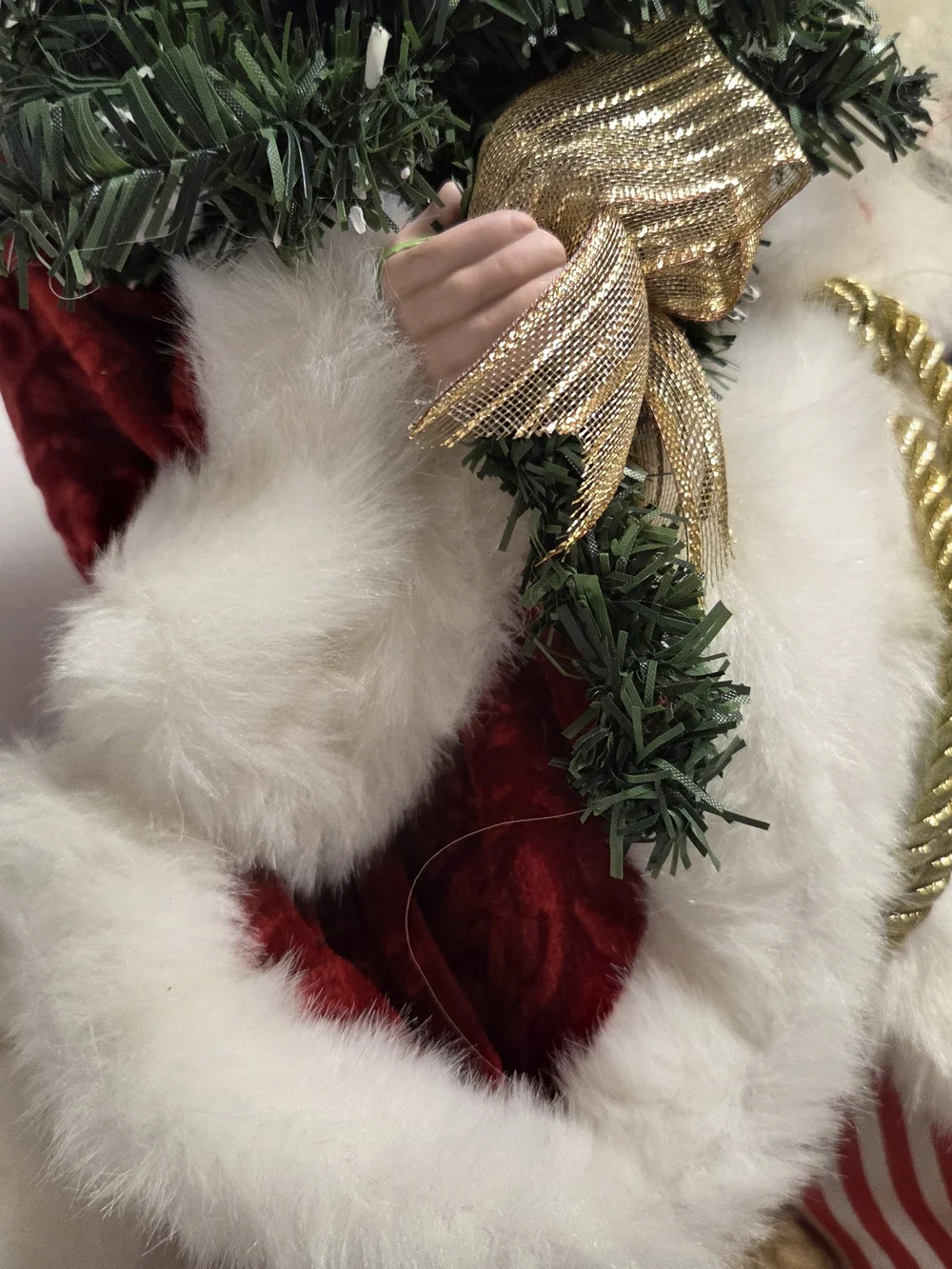 Holiday Santa Figurine‎ with Red Velvet Hat and Patriotic Accents